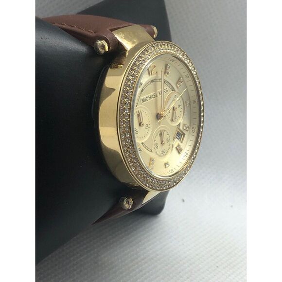 Michael Kors MK5632 Women Brown Leather Analog Champange Dial Wrist Watch BP530 - Picture 3 of 9